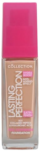 Collection Cosmetics Lasting Perfection Satin Foundation, Full Coverage, with Hyaluronic Acid, 7W Biscuit Warm 27ml