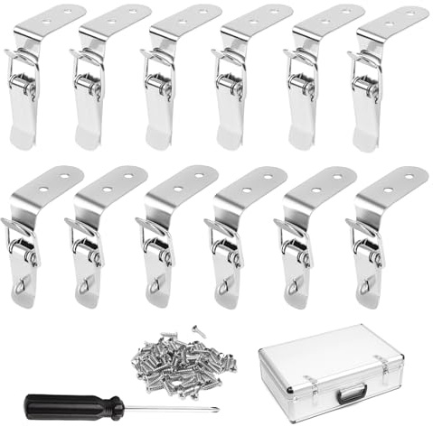 12 pezzi in acciaio inox chiusura a leva, chiusura a 90 gradi per scatola, 76,5 x 24 mm, chiusura robusta, attacco ad angolo, chiusura a scatto sicura con 48 viti per scatola