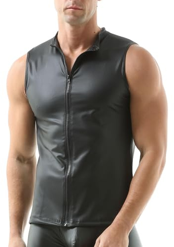 YUFEIDA Chemises pour Hommes sous-Chemises sans Manches Tanktops Cuir Artificiel Muscle Fit Gilet Tops Chemises Mode sous-Chemises