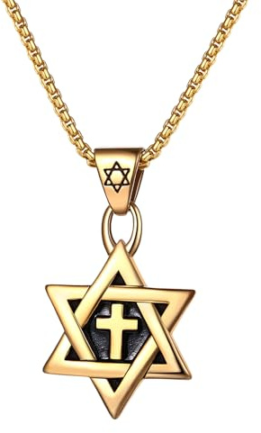 JewelryWe David Stjärna Halsband för Män: Sexkantig Stjärnform Hängsmycke Halsband Israeliska Judiska Smycken, rostfritt stål