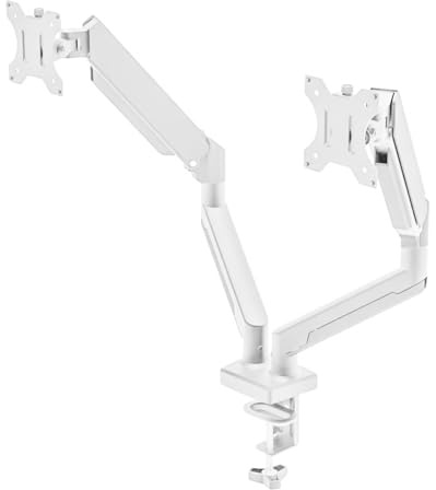 DLUKENY Ranges monitorfäste för 13-32 tums skärmar justerbar fjäderarm med VESA 75/100 mm lutar vridbar rotation vit ergonomisk platsbesparande design