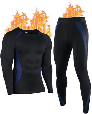 YESWEL Ensemble de sous-vêtements thermiques pour homme, caleçon long et haut à manches longues, couche de base de ski, pantalon doublé en polaire thermique à séchage rapide (M à XXL), bleu, M