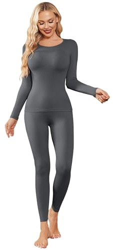 Ekouaer Ropa Interior Térmica Mujer, Camiseta Térmica Mujer Deportes Ropa Interior Funcional Conjuntos Térmicos Termo Invierno, Gris Oscuro, S