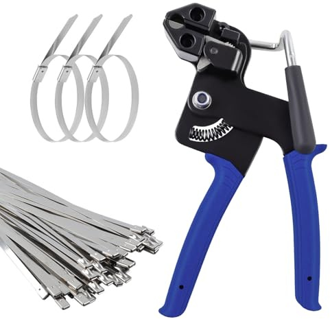 150 Pièces 4,6x210mm Serre-Câbles en Acier Inoxydable + Pistolet D'attache de Câble en Métal, Kit de Collier de Serrage Inox, Outil d'attache de Câble pour Verrouiller et Coupe