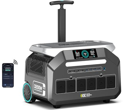 IEE 3200W Estacion de Energia Portatil P3200, 2048Wh Generador Electrico Solar Batería LiFePO4, Aplicación, 16 Puertos, Portable Power Station para Camping, Viajes, Emergencia
