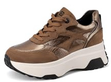 QUEEN HELENA Zapatillas de deporte de plataforma altas para mujer X33-24, marrón, 37 EU