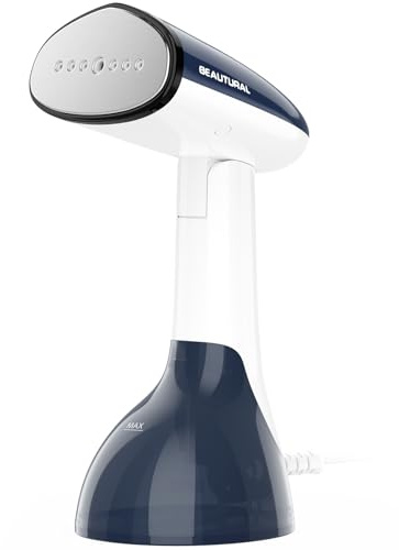 BEAUTURAL Steamer, Dampfglätter, Schnelles Aufheizen, 260ml Wassertank, Auto-Abschaltung, Faltenentferner für Kleidung，Ideal für Zuhause, Büro, Reise，Blau-weiß
