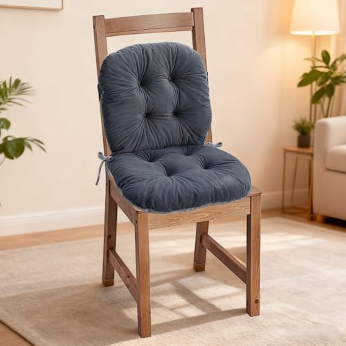 MeYuxg Coussin de Chaise avec Dossier,42 x 85cm Coussin Assise Chaise Jardin Dossier avec Housse Amovible,Coussin De Chaise De Bureau avec Attaches,Lavable, pour Bureau,Canapé(Gris)