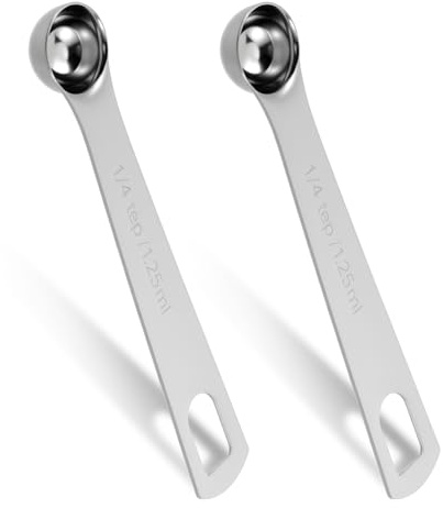 2pcs 1/4 Teaspoon Measuring Spoon 1/4 TSP 1.25 ml 1.25 cc Tablespoon Measuring Spoon Stainless Steel Mini Small Table Measure Spoons Short Handle Metal Teaspoon Scoop for Kitchen Cooking