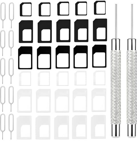 DOKRIN Outils et accessoires pour carte SIM de téléphone portable, Lot de 10 adaptateurs de carte SIM 3 en 1 avec broche d'éjection pour smartphones et tablettes (noir, blanc)