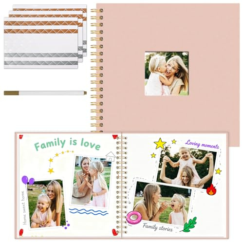 Vienrose Álbum Scrapbook 25,5x25,5 cm, Álbum de Fotos para Pegar y Escribir, Libro de Recuerdos DIY con Espiral y 40 Páginas, Scrapbooking para Boda Comuniones Aniversario Bebé Cumpleaños Familiares