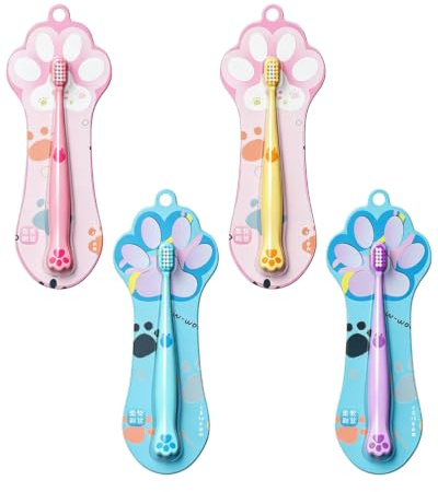 Zeayebsr 4Pcs Cepillo de dientes para niños de 6 a 9 años con cerdas suaves y protección gingival, diseño ergonómico y divertido para niños y niñas, cepillo dental infantil para cuidado bucal suave