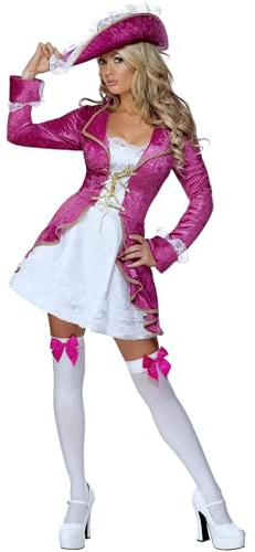 Smiffys Costume Fever de trésor de pirate, rose et blanc, veste avec robe intégrée et chapeau Halloween