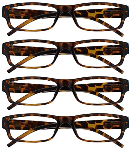 OPULIZE ACE Reading Glasses for Women Men, Lightweight Comfortable Narrow Rectangular Frame with Spring Hinges and Scratch Resistant, Brown +2 (Pack of 4)