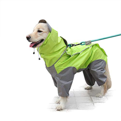 Impermeabile per Cani Cappotto Antipioggia Patchwork a 4 Gambe Giacca con Cappuccio Rimovibile, per Cane di Taglia Piccolo Media e Grande Poncho Animali (28#, verde)