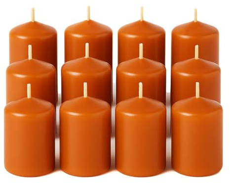MGE - Set di 12 Candele Decorative Cilindriche - Cera Antigoccia - Candele Profumate - Candela gigante Cera - Candele che Non Colano - Cera Antigoccia - Arancione - Set di 12
