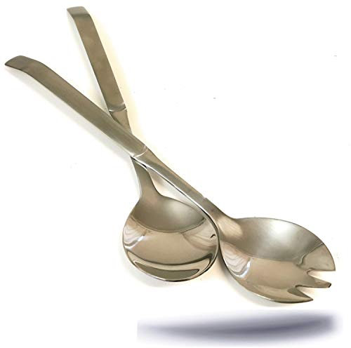 Kerafactum - Posate per insalata in acciaio inox spazzolato, cucchiaio da insalata e forchetta da insalata in set di cucchiaio, forchetta per insalate, adatto anche come posatoi e chafing Dish, 24 cm