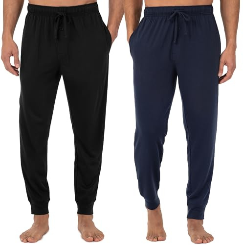 Fruit of The Loom Jersey Knit Jogger Sleep Pant (1 and 2 Packs) Pantalones de Pijama, Negro/Azul Marino, L (Pack de 2) Hombres