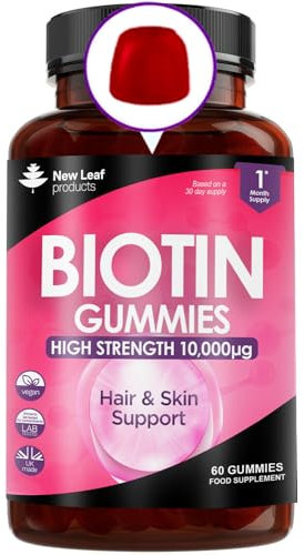Beauty Hair Skin & Nails Gummies for Hair Growth & Skin Health Biotin 10,000µg- Vegan Chewable Beauty Vitamins Hair Vitamins for Women & Men - GMO Free, No Artificial Colours or Flavours, 60 Gummys