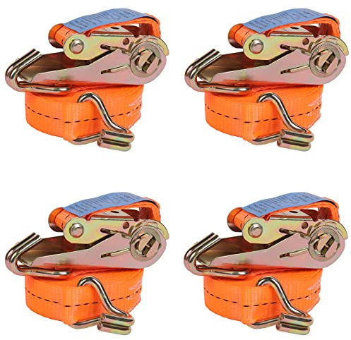 JAKAGO 4PCS 800 kg x 5m Heavy Duty Ratchet Straps with Double J-hooks | 25 mm Wide 800KG Break Strength, Adjustable Tie Down Straps for Vans Luggage Cargo Motorcycle Moving Appliances (Orange)