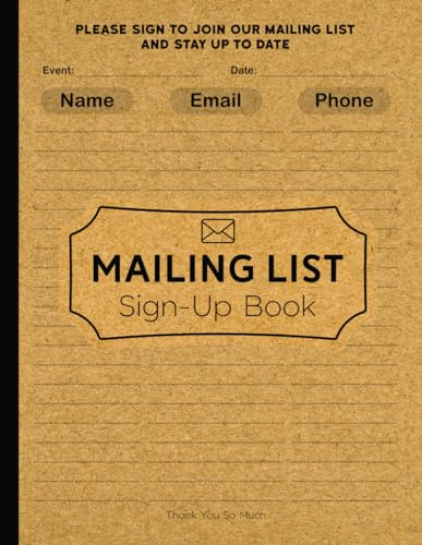 Mailing List Sign Up Book | Event Register Log Book To Collect Visitors´ Names, Emails, And Phone Numbers | Corporate Email List | Business Email Address List | Large Size