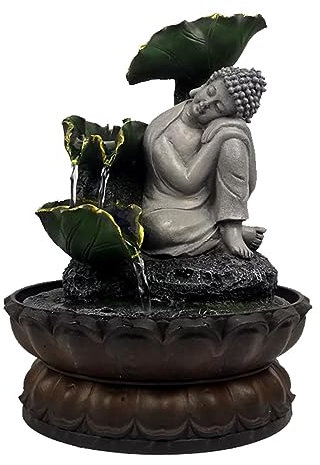 Uziqueif Buddha Seduto Meditation Fontana da interni, cascata, fontana da tavolo per interni Zen Meditazione, decorazione rilassante per casa, ufficio, camera da letto,Grigio,Buddha C