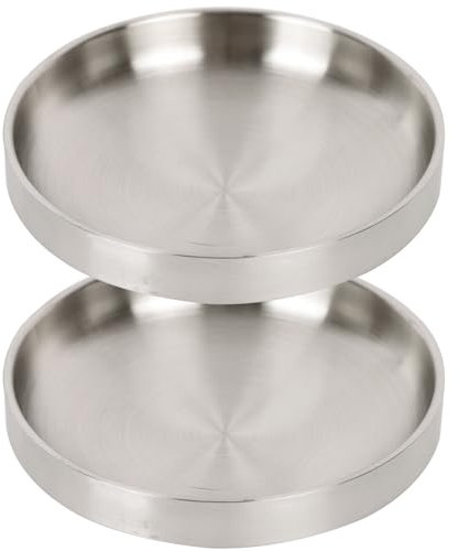 Lollanda Katzennapf Flach Edelstahl, 2 x Futternapf Katze Edelstahl, Katzennäpfe Metall 304, Fressnapf Katze Sturzsicher, Leicht zu Reinigen