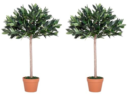 Outsunny 3ft Artificial Laurel Tree Indoor Plant Greenery for Home Office Potted in An Orange Pot Set of 2