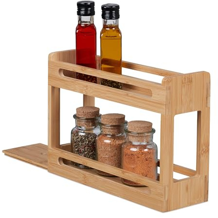 Relaxdays Portaspezie in bambù Estraibile, Organizer Porta Spezie da Cucina, HLP 21,5x30,5x10,5 cm, Spice Rack, Marrone