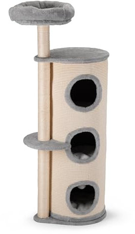 Eloex Kratztonne für Katzen, Sisalmaterial, 45cm x 35cm x 121cm, Einzigartiges Design, Kuschelige Schlafplätze, Beige