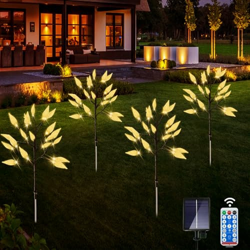 Ovker Lampada solare per esterni, 4 unità, 16 LED, luci solari da giardino, decorazione del giardino, 8 modalità, presa solare, luci per rami di alberi, resistente alle intemperie, luci solari per