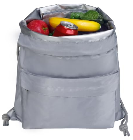 Moyad Lunch Bag Insulated Drawstring Foldable Lunch Bags for Women Waterproof Thermal Cooler Bag for Work Leakproof Lunch Tote for Kids and Adults Picnic Backpack, Gray