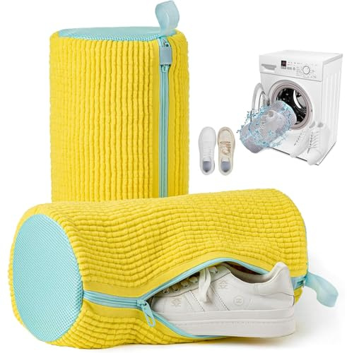 Bolsa Lavadora Zapatillas, Bolsa de Limpieza de Zapatos, 2 Piezas Bolsa Para Lavar Zapatillas en Lavadora Reutilizable Bolsa de Lavado de Zapatos (Amarillo)