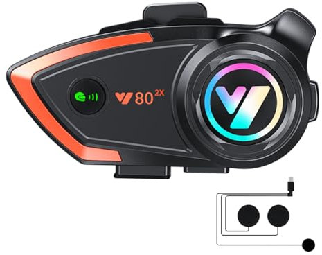 JJXCYH Interfono Moto Casco, interfono moto, interfono moto bluetooth coppia, Bluetooth Musica Cuffie Casco Forte Bass/IP67 Impermeabile 1000mAh