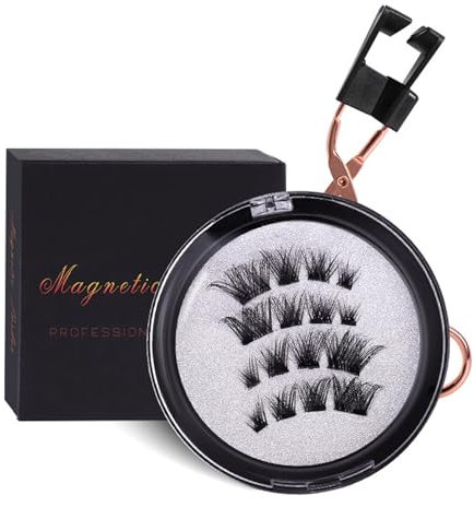 3D Magnetische Wimpern, Wimpern-Magnetisch Natürlicher Look, Magnets False Eyelashes Ohne Kleber, mit Applikator, Wiederverwendbare, Wasserdicht und Langlebig (24P-4)