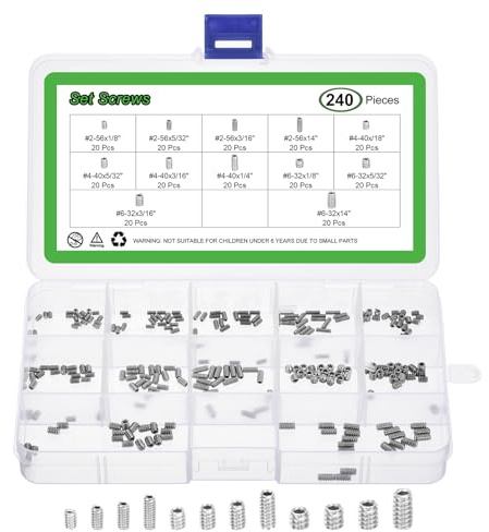 uxcell Allen Head Socket Hex Grub Screw Assortment Kit,240PCS #2-56#4-40#6-32 304 Stainless Steel Internal Hex Drive Cup-Point Set Screws Assortment Kit for Door Handles, Faucet