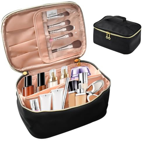 YBCCBY Kosmetiktasche Damen Kulturtasche PU Leder Schminktasche Groß Make Up Tasche Tragbare Reisetasche Kosmetik Reisekosmetiktasche Kosmetikbeutel Kosmetikkoffer mit Griff und Teiler Schminkkoffer