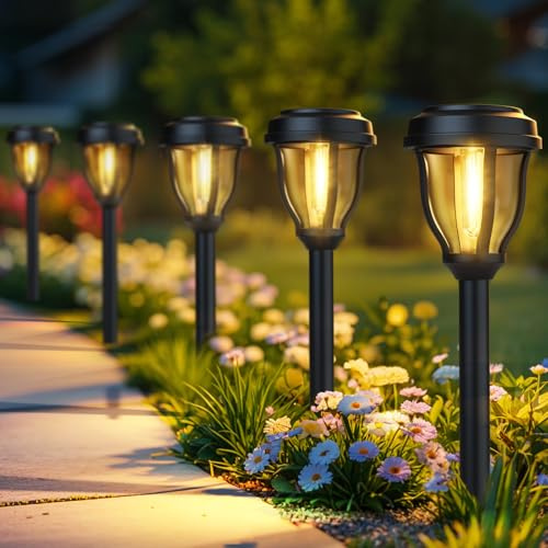 DERAYSION 12 Pack Solar Lights Outdoor, Solar Pathway Lights Auto On/Off Waterproof Garden Landscape Lighting for Path, Yard, Walkway, Driveway Decor