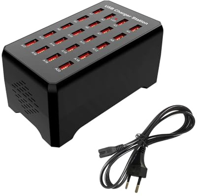 Balabaxer Estación de Carga USB de 20 Puertos Cargador de sobremesa Inteligente Multifuncional Carga rápida de 100W para teléfonos, tabletas, Auriculares Ideal para oficinas, hoteles, Salones