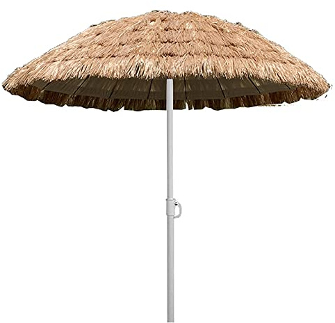 LSLYTQ Patio Umbrella Round Garden Parasol, Hawaiian Umbrella, Height Adjustable, For Beach, Pool, Patio, Courtyard, Balcony, 1.5M,Natural Color (White) good