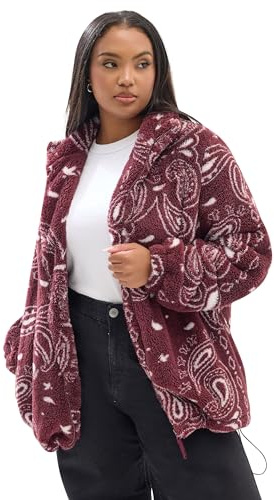 Yours Curve Red Paisley Print Fleece Jacket - Women's - Plus Size Curve