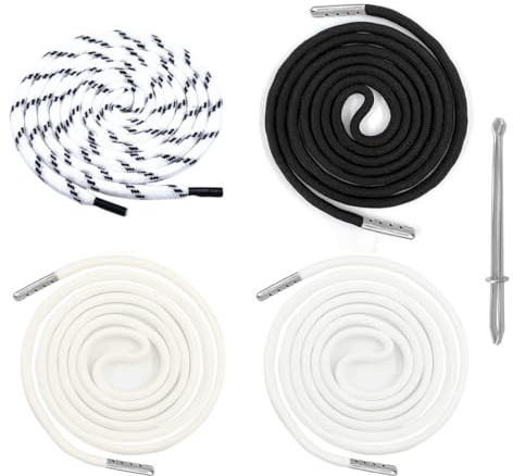 FIMWOLZ 4+1 Pezzi Cordini per Felpa, Pantaloni da Jogging, Lacci per Felpa, Cordoncini per Pantaloni, Coulisse per Jogging, con Ago per Infilare (Nero, Bianco, Color Albicocca, Nero-Punto-Bianco)