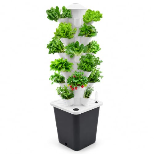 RUETERY Kit de culture hydroponique 6 niveaux, 30 trous de plantation, réservoir d'eau de 10 l, tour hydroponique 26 x 26 x 86 cm avec pompe à eau, tuyau et indicateur de niveau d'eau pour herbes