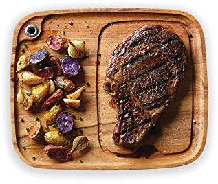 Ironwood Gourmet Fort Worth - Plato para carne con canal de jugo, madera de acacia, 13 x 11 x 0.75 pulgadas