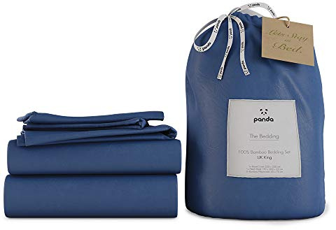 Panda London Bamboo Complete Bedding Set - Eco-Friendly, Hypoallergenic, Full Set for Comfort, UK Super King, Deep Sean Navy