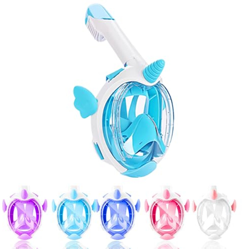 AiScrofa Kids Snorkel Mask, Full Face Snorkel Mask for Kids 4-16, 180 HD View Anti-Fog Anti-Leak