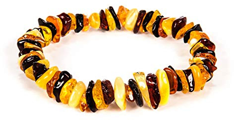 AMBERAGE Natural Baltic Amber Bracelet for Adults (Women/Men) - Hand made From Polished/Certified Baltic Amber Beads(4 Colors) (MULTI)