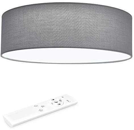 Navaris LED Deckenleuchte 40 cm Rund - Design Stoff Bezug Grau/Hellgrau - Deckenlampe LED Licht Dimmbar mit Farbtemperaturwechsel und Fernbedienung - max 22 Watt 970 Lumen