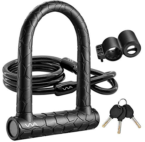 Bike U Lock,20mm Heavy Duty Combination Bicycle D Lock Shackle 4ft Length Security Cable with Sturdy Mounting Bracket and Key Anti Theft Bicycle Secure Locks