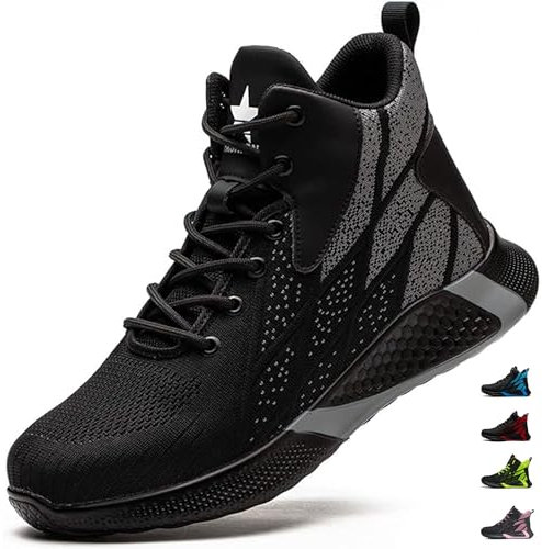 PAQOZKC Sicherheitsstiefel Leicht Herren Damen Arbeitsschuhe Hoch Stahlkappe Atmungsaktiv Sicherheitsschuhe rutschfest Stahlkappenschuhe 8081/Schwarz 40